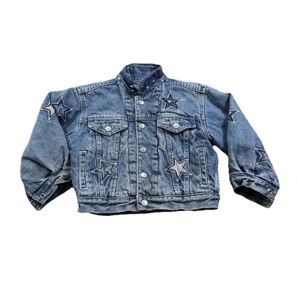 Kids Youth Gap Denim Star Patterned Button Up Jacket XS‎ Rodeo Patriotic Y2K